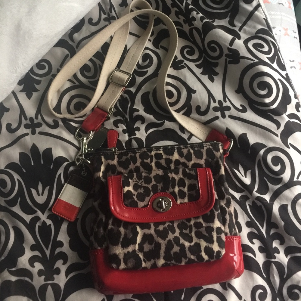 Red and leopard/cheetah print purse