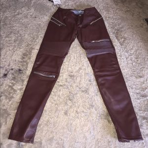 Burgundy leather skinny jeans