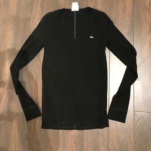 Lacoste Long Sleeve Black V Neck