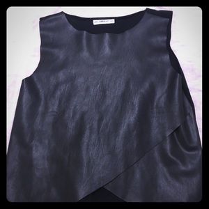 Zara faux leather front sleeveless shell black M