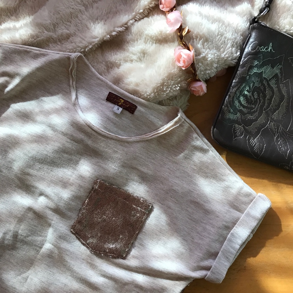 7 For All Mankind KIDS Gold Sequin Detail Top SZ S