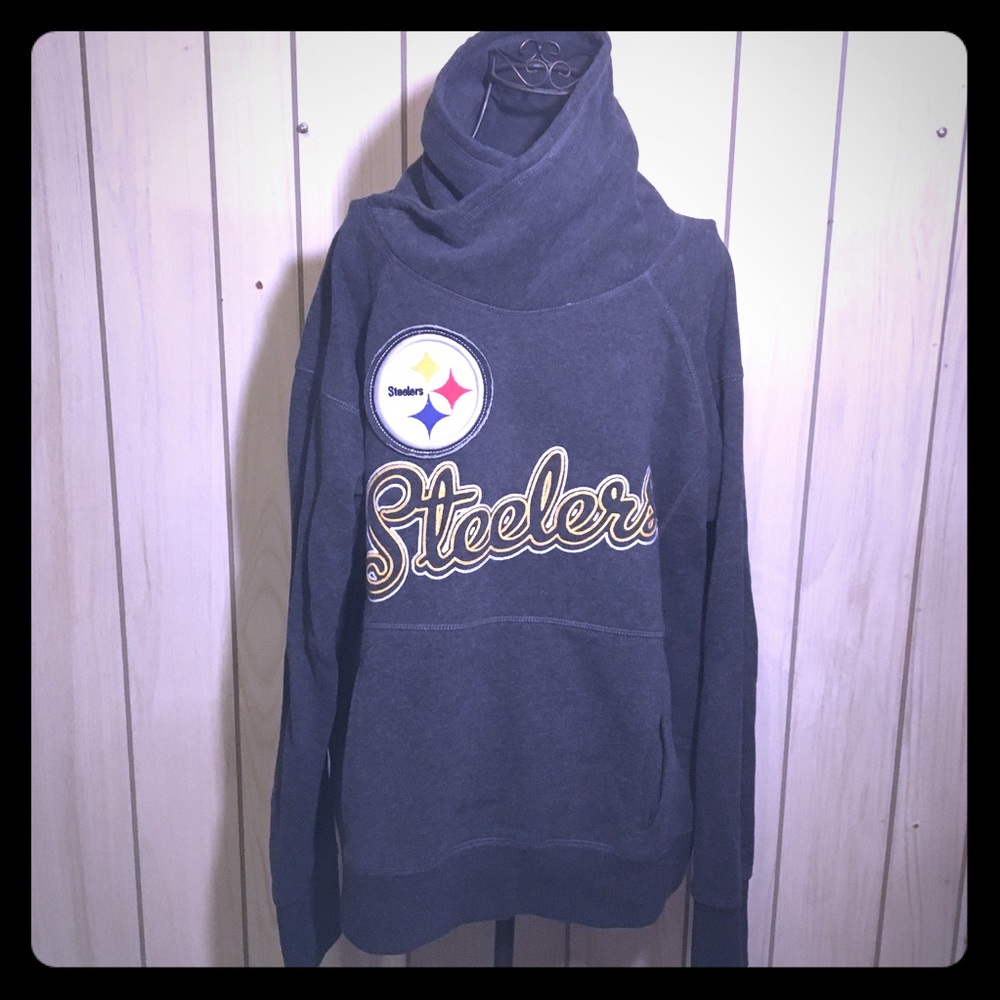 Steelers charcoal fleece with sewn patches, size L