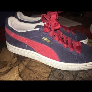 Blue & red suede pumas