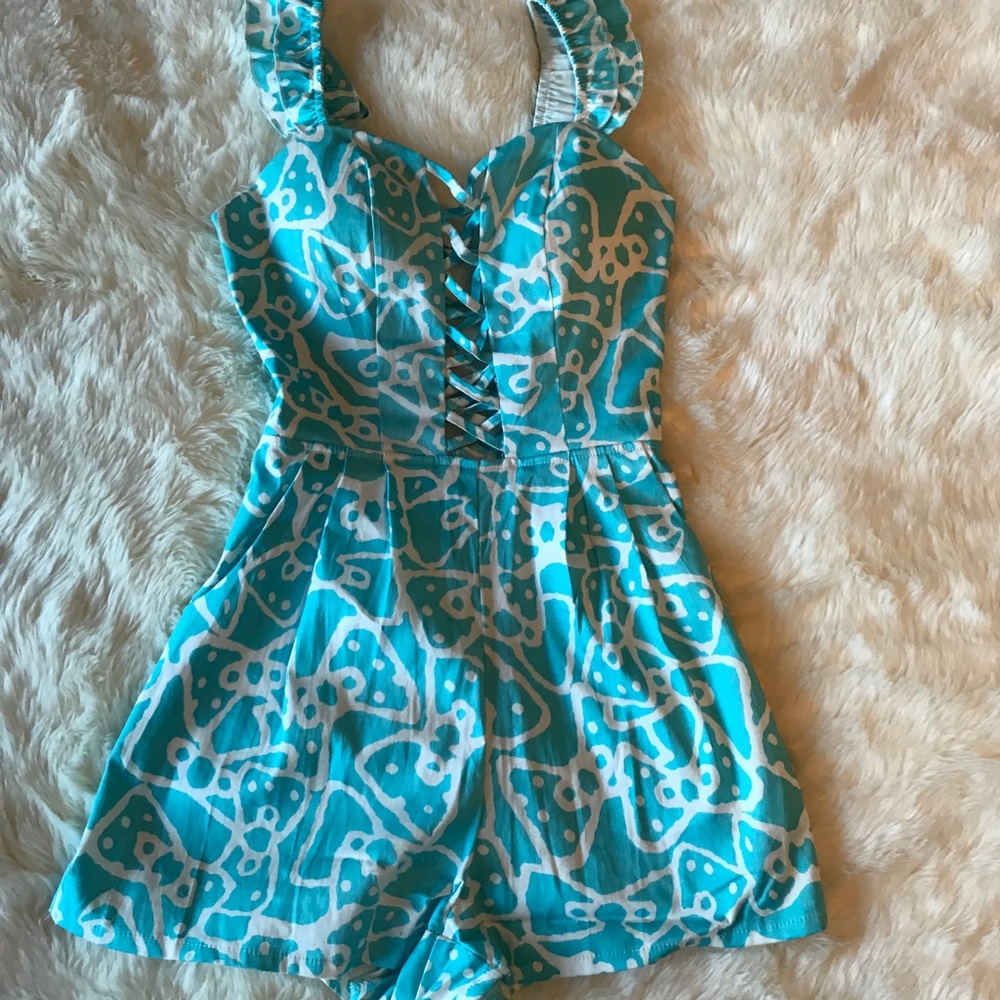 Blue patterned romper