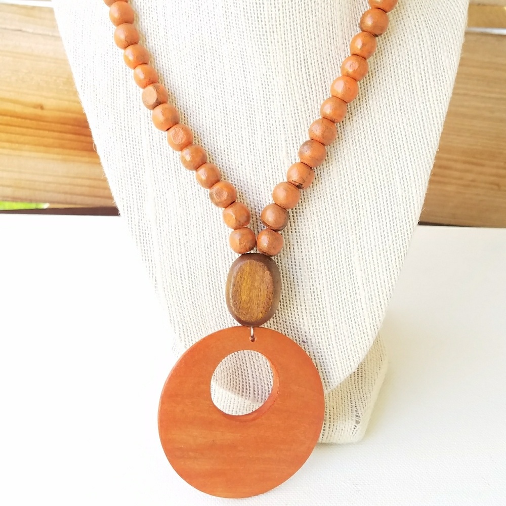 Bold  Orange Donut Bead Wood Necklace