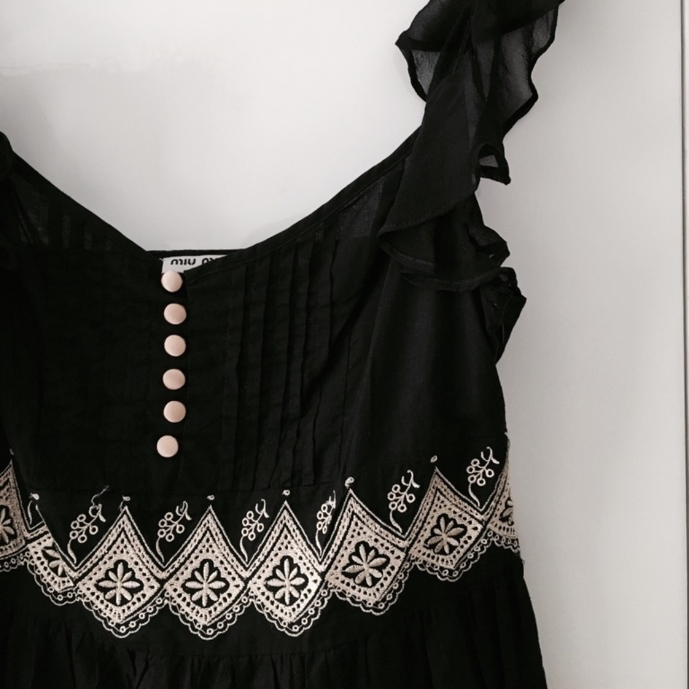 Miu Miu Embroidered Flutter Sleeve Day Dress