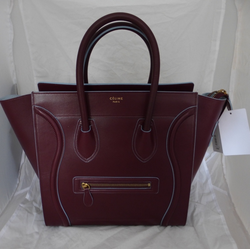 NEW Celine Micro Luggage Burgundy Tote with blue