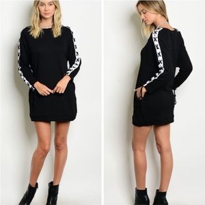 Black lace up sweatshirt mini dress