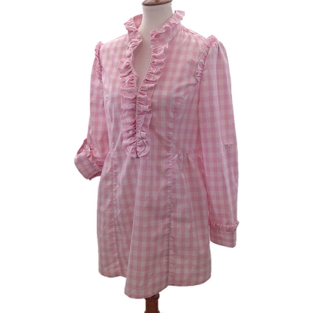 LAL Pink/White Gingham Dress/Tunic w/Ruffle Front