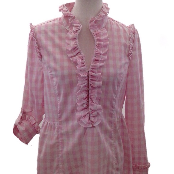 LAL Pink/White Gingham Dress/Tunic w/Ruffle Front - Picture 4 of 8