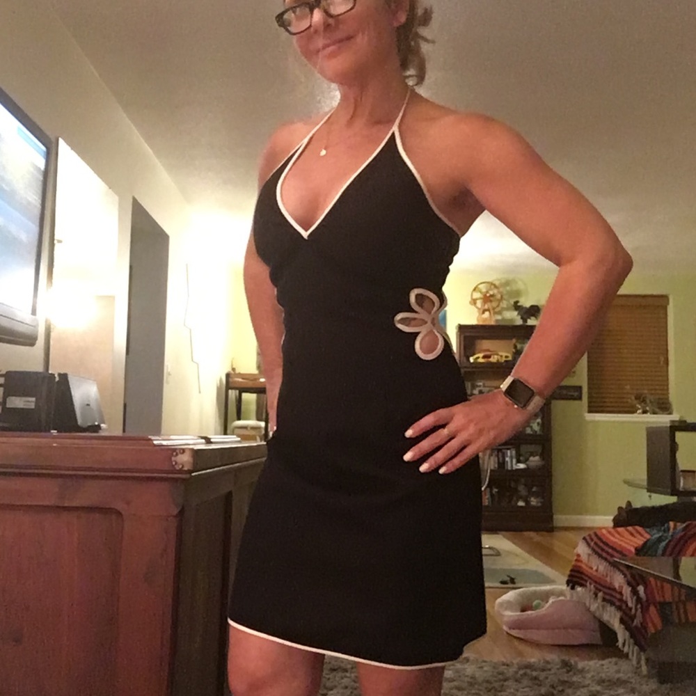 Laundry black and white flower cutout dress