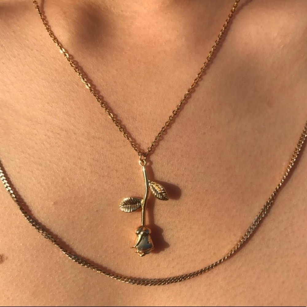 handmade hanging rose necklace in gold ♥️