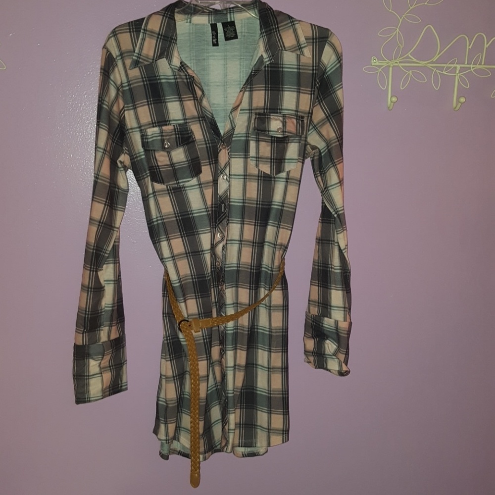 Plaid pink shirt dress