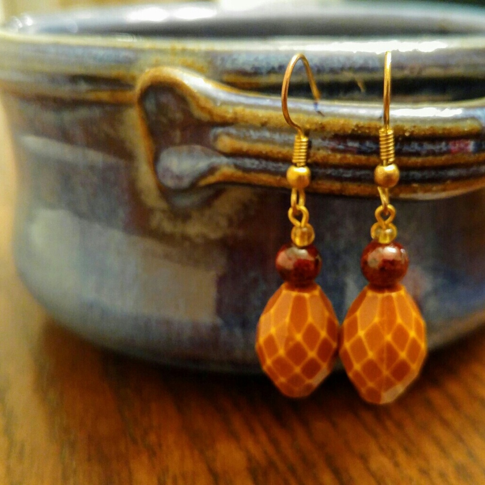 Brown Beaded Drop Earrings
