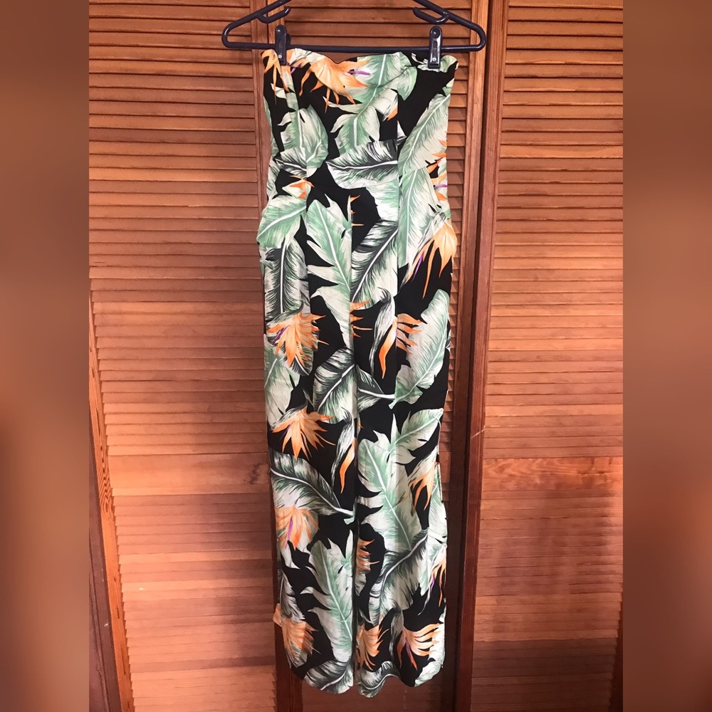 Bird of Paradise Print Strapless Jumpsuit
