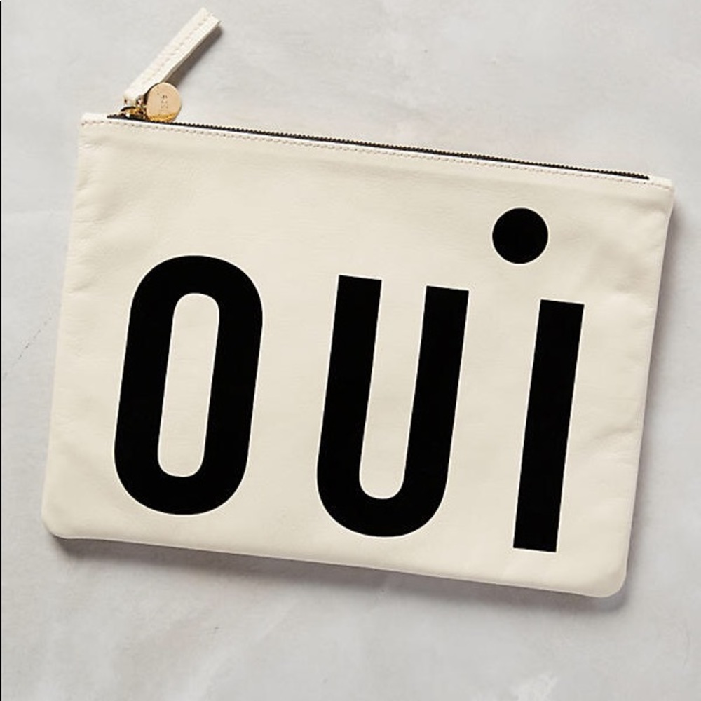 Clare V Flat Clutch - Cream/Black "Oui"