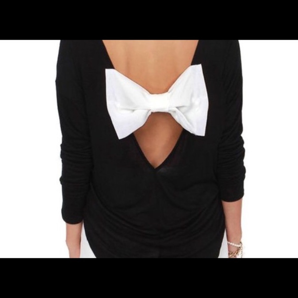 Backless Bowknot Design Long Sleeve T-Shirt - Picture 2 of 3