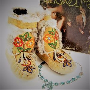 Vintage hand beaded Native American moccasins