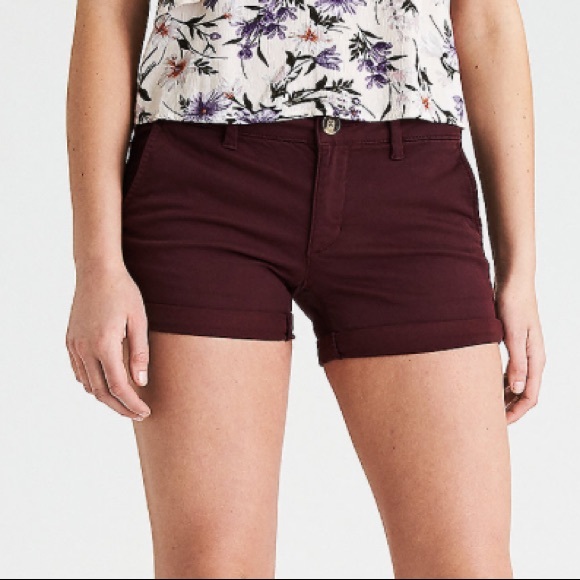 American eagle Maroon stretch shorts size 0 - Picture 1 of 5