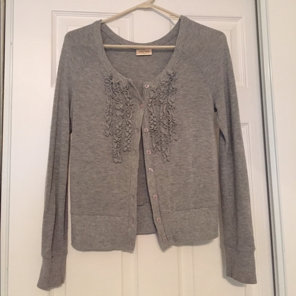 Grey cardigan with ruffle detailing