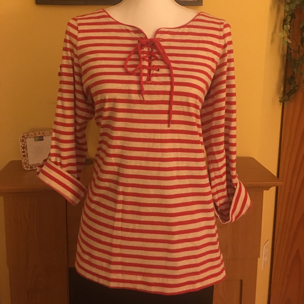 Red and cream striped top