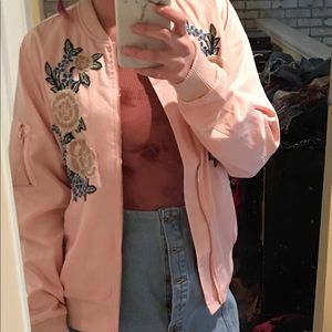 Floral Embroidered Bomber Jacket