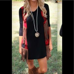 Red plaid fringe tunic vest