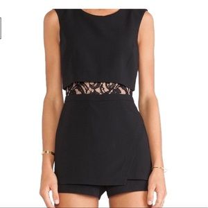 Black BCBG romper skort with lace detailing