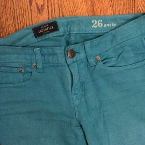 J. Crew turquoise toothpick ankle jeans