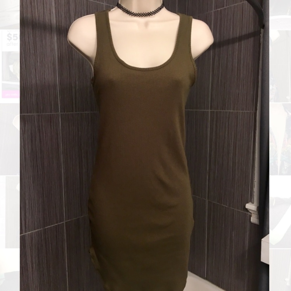 Olive Green Ribbed Tank Dress