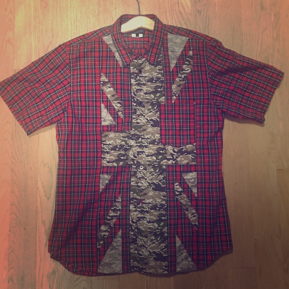 Comme des Garçons plaid and camouflage button down