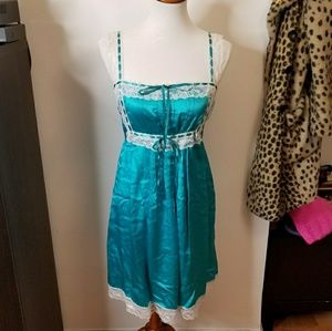 Rare Vintage Betsey Johnson Teal Silk & Lace Dress
