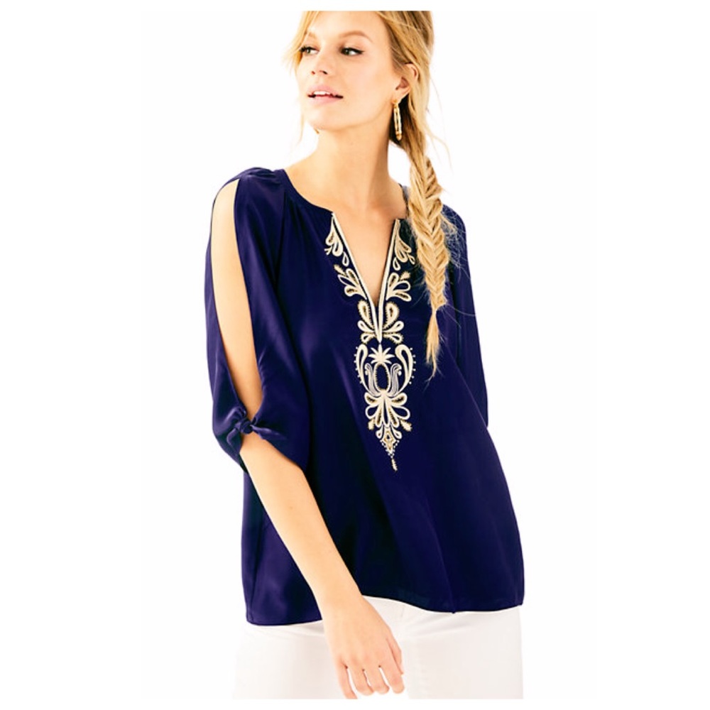 Lilly Pulitzer Silk Navy Bryce Top