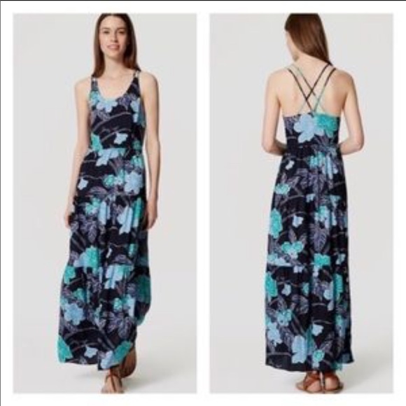 LOFT Dresses & Skirts - Ann Taylor Loft Blue Floral Strappy Maxi Dress 8T