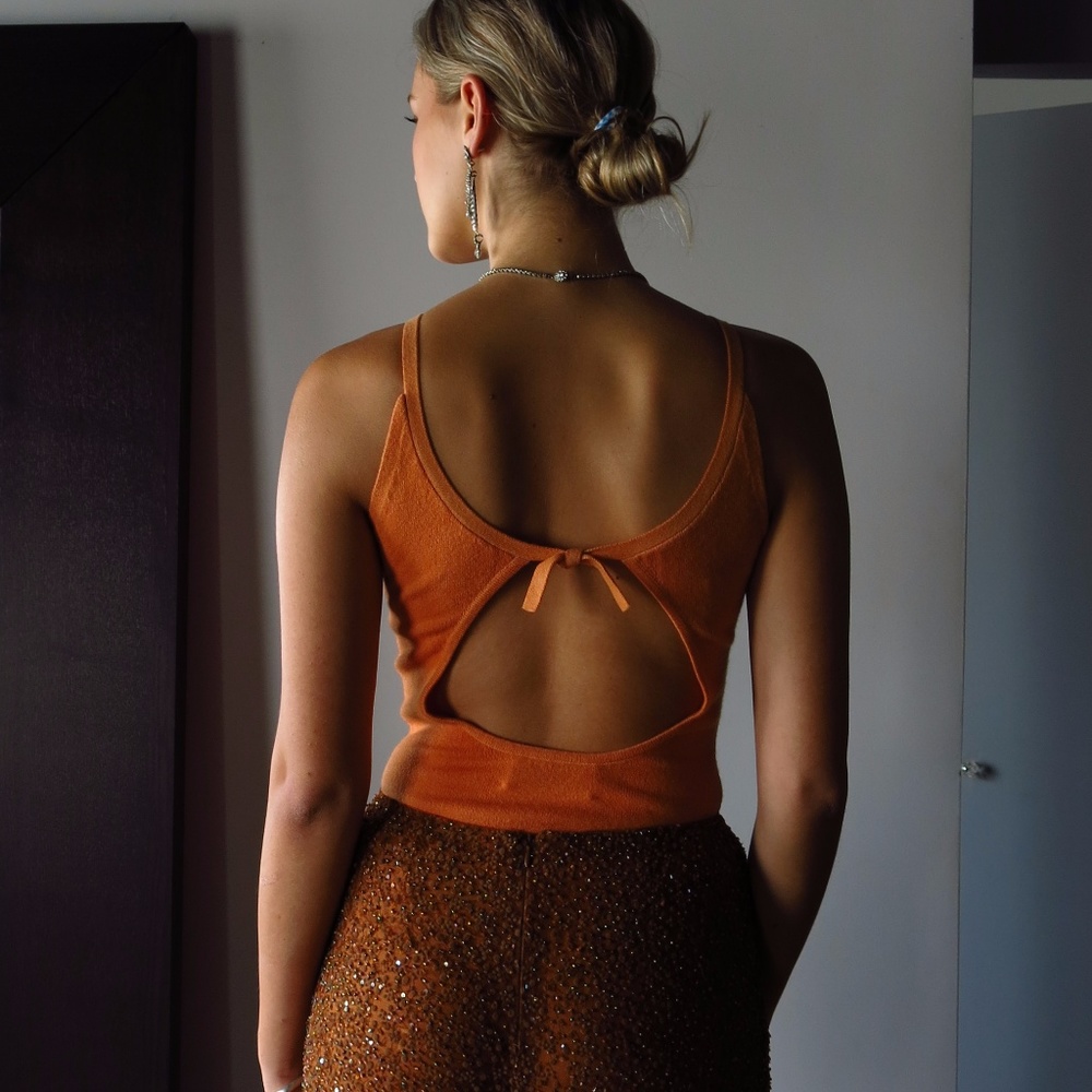 Orange Cashmere Tank Top with Back Key Hole