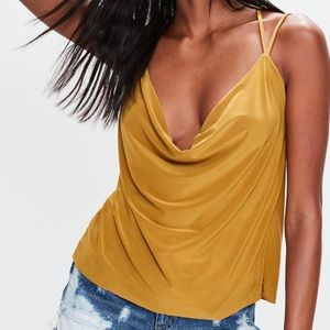 mustard yellow cowl back top
