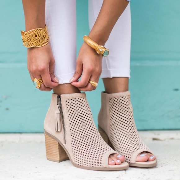 Taupe Mesh Fringe Booties - Picture 2 of 6