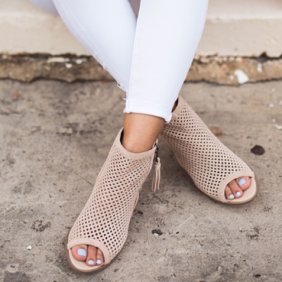 Taupe Mesh Fringe Booties - Picture 3 of 6