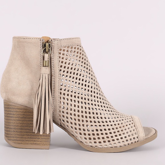 Taupe Mesh Fringe Booties - Picture 4 of 6
