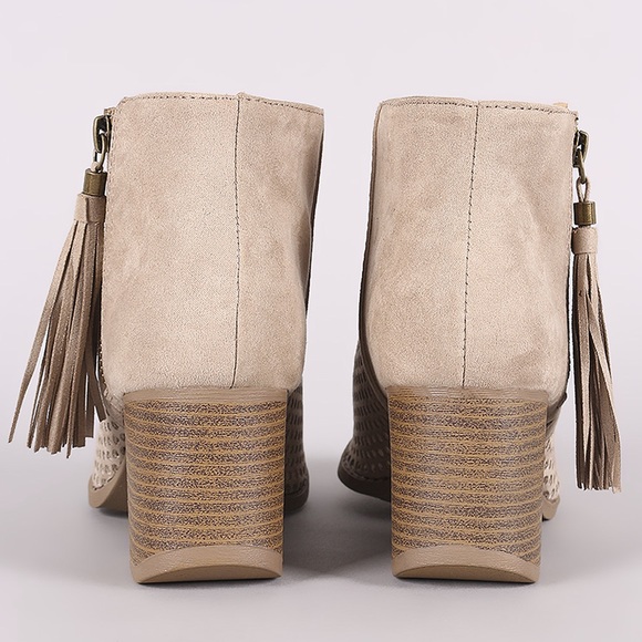 Taupe Mesh Fringe Booties - Picture 6 of 6