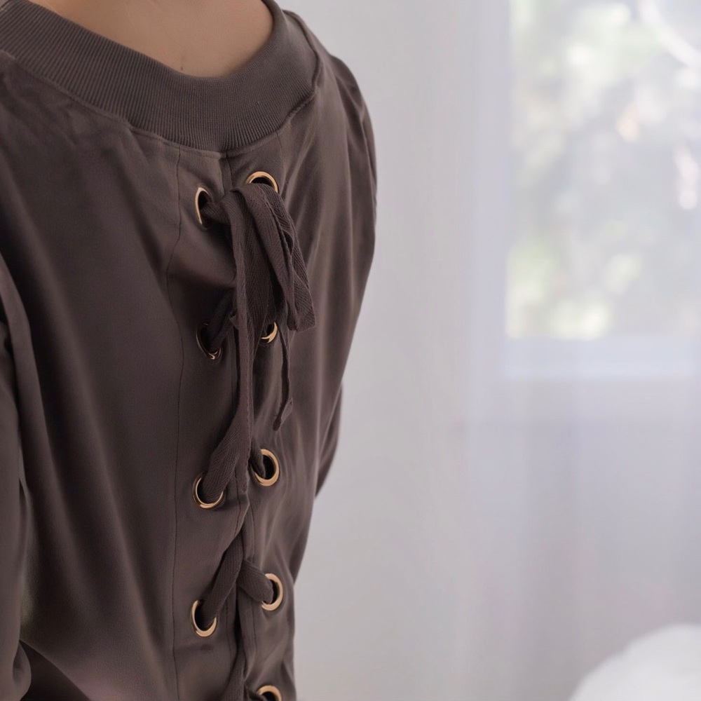 Lace Up Velour Sweatshirt - Picture 7 of 8