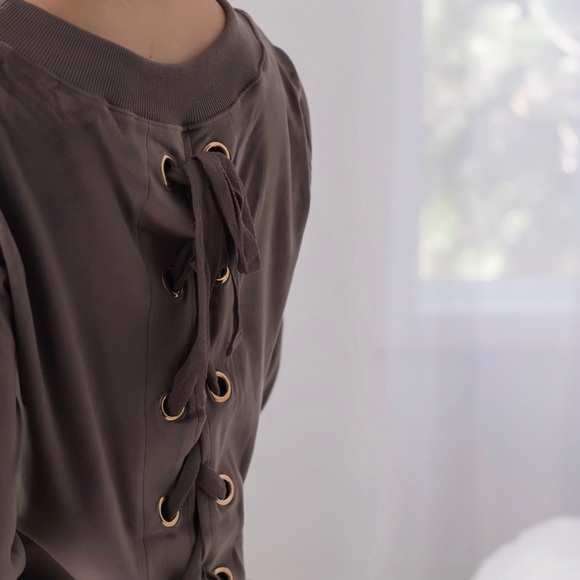 Lace Up Velour Sweatshirt - Picture 7 of 8