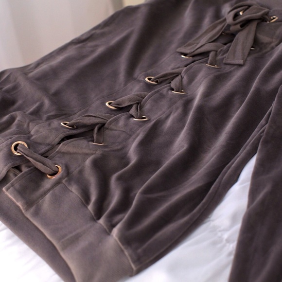 Lace Up Velour Sweatshirt - Picture 8 of 8