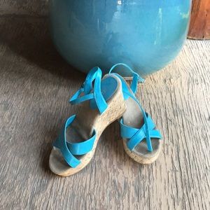 Blue wedge sandals