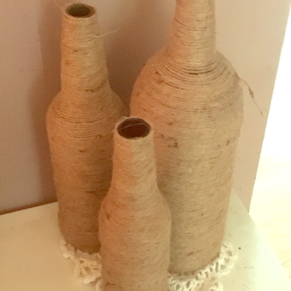 Twine wrapped wine bottles