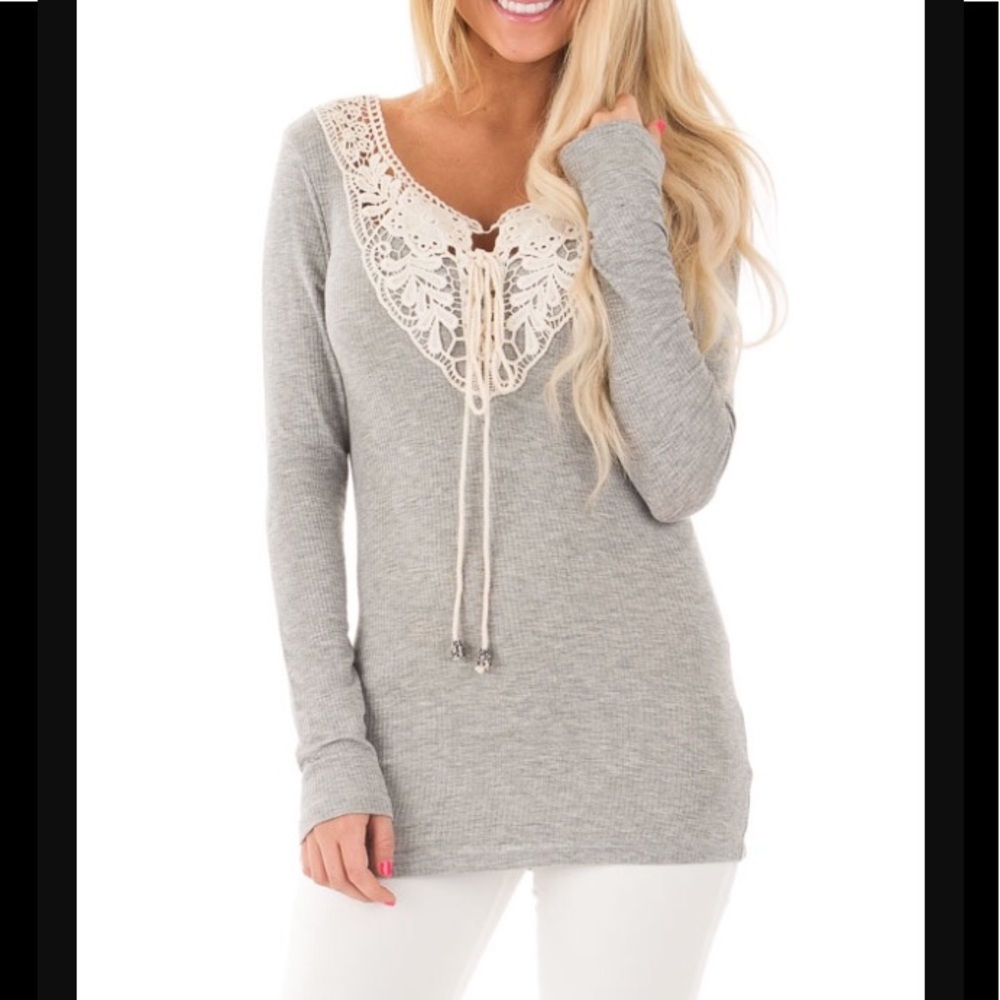 Grey crochet detail top