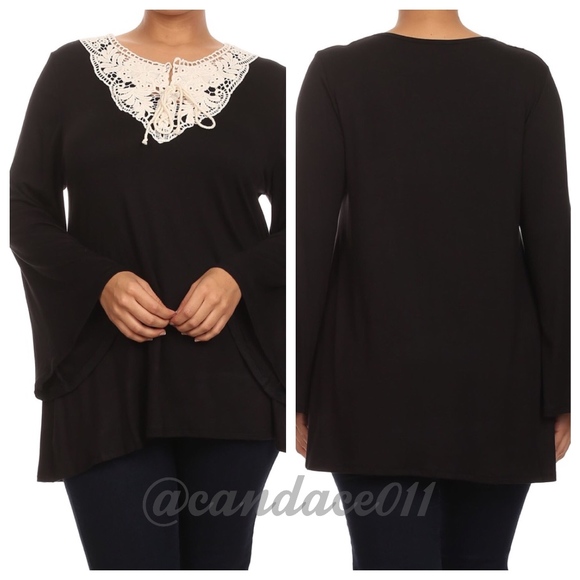 CC Boutique Tops - Bell Sleeve Crochet Tunic Top