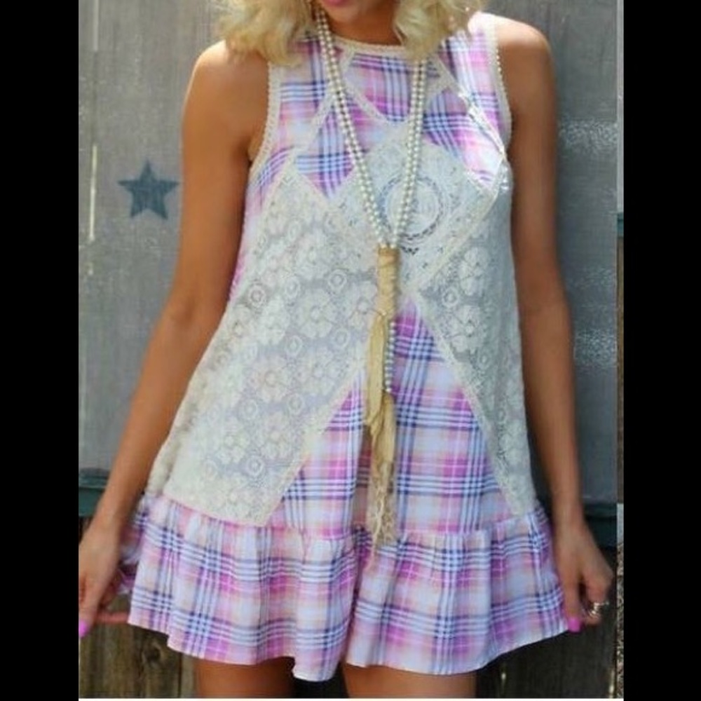 Lace detail plaid tunic