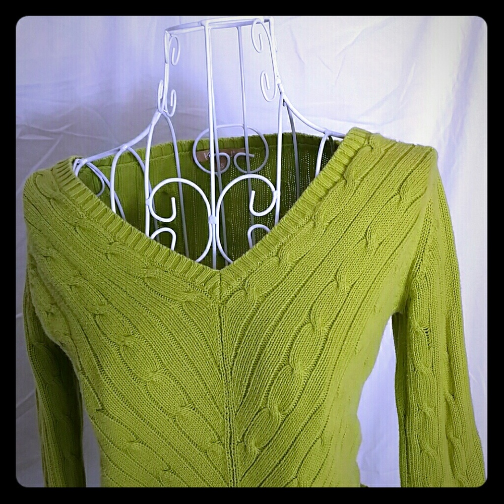 Green cotton v-neck cable knit sweater XS - Picture 1 of 5