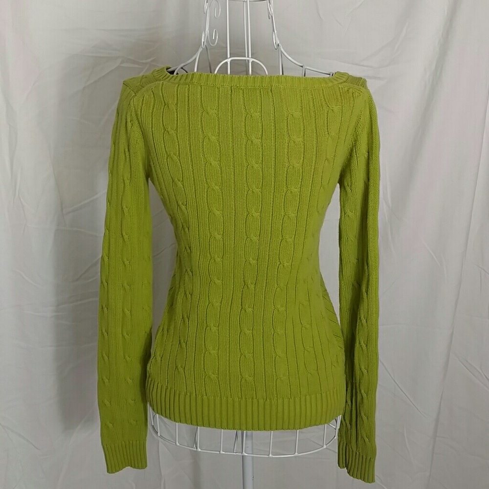 Green cotton v-neck cable knit sweater XS - Picture 3 of 5